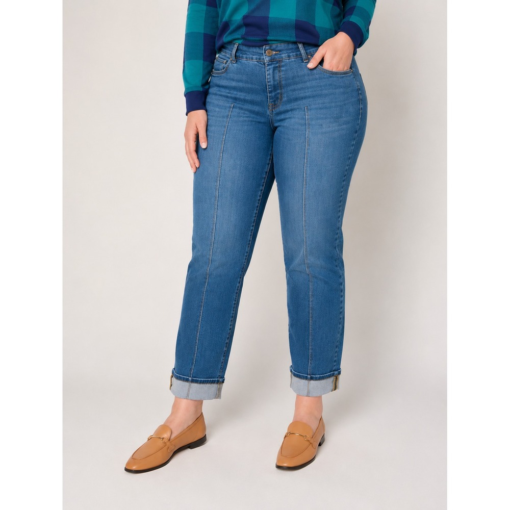 Denim & Co. Petite Indigo Easy Stretch Cuffed Ankle Jean Medium Wash, Petite 18